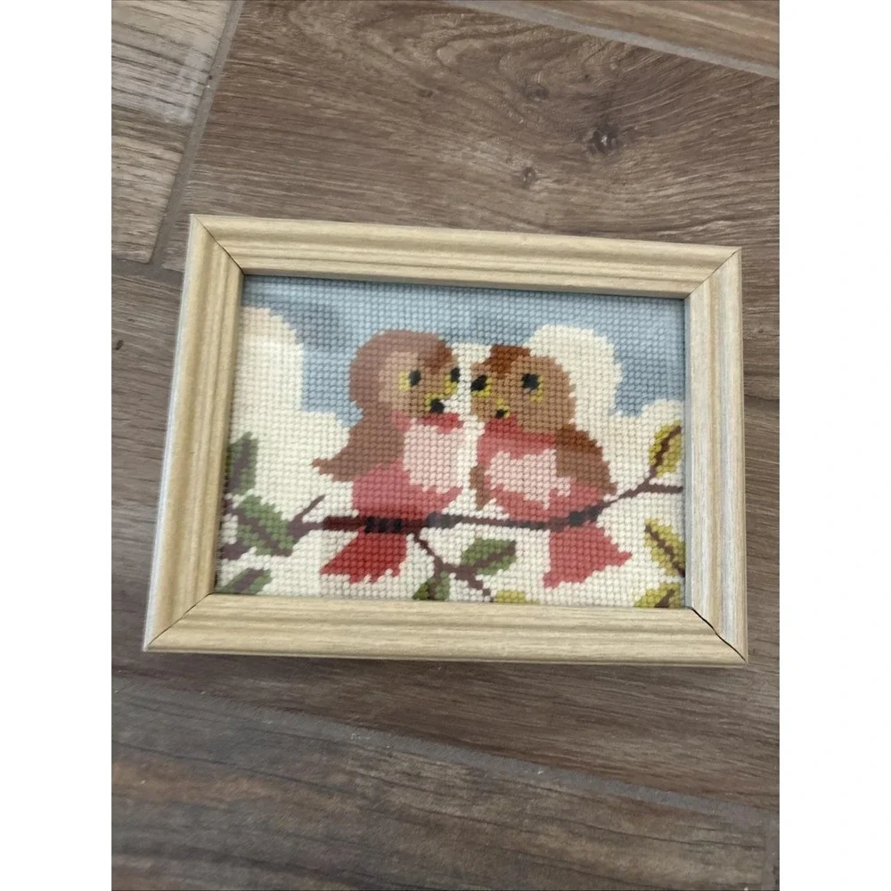 Vintage Garden Birds Finished Oak Framed Cross Stitch Blooms Floral 8
